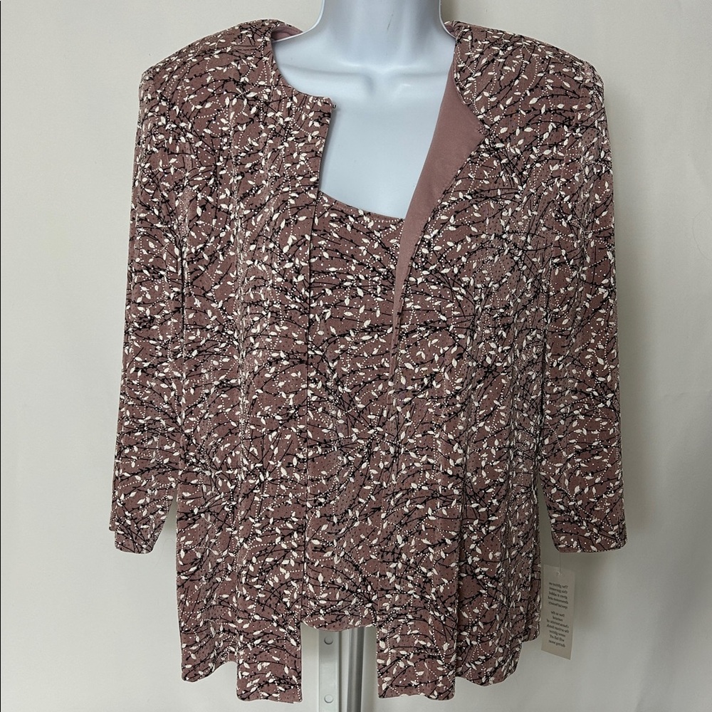 Jeanne Alexander Women’s Medium 2 Piece Dusty Rose Glitter 1/4 Sleeve Jacket Top